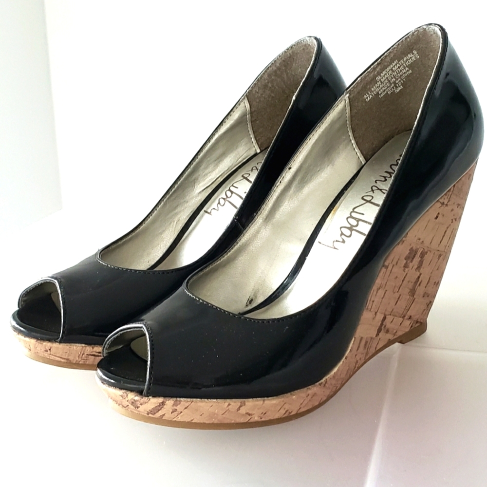 Black Platform Wedge Heels (Sam & Libby, Size 5.5)